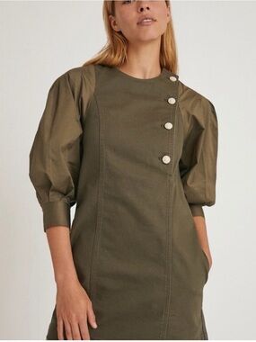 Something Navy Olive Puff-Sleeve Shift Dress